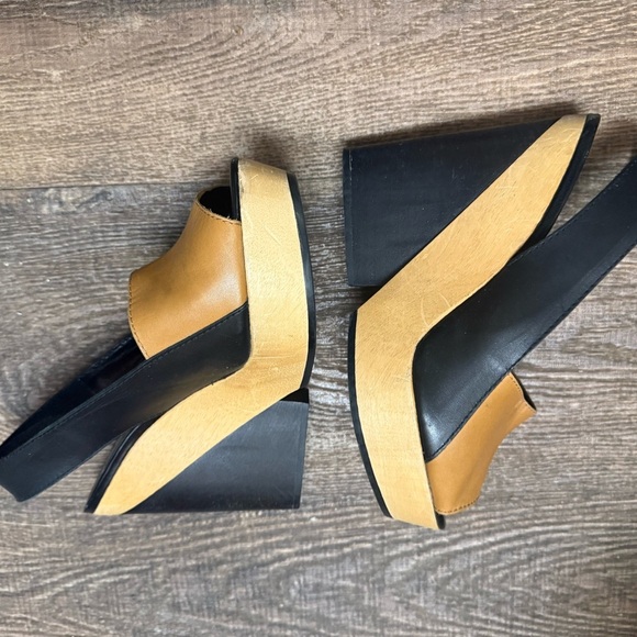 Pierre Hardy NWT size 8 wood & leather Black and Tan Platform Slingbacks - Picture 3 of 11